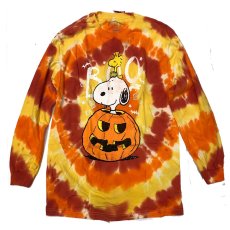 画像1: PEANUTS SNOOPYBOO SPIRAL WASH L/S ピーナッツ スヌーピー ハロウィン タイダイTYEDYE ロングスリーブTEE オレンジ メンズ/レディース (1)